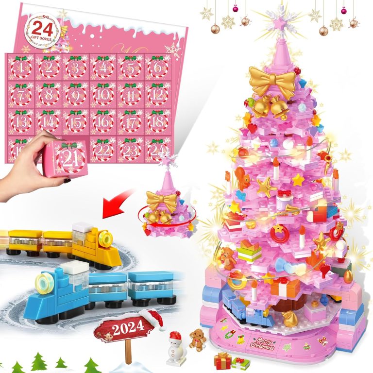Advent Calendar 2024 Pink Christmas Tree Building Sets, 24 Days Surprise Christmas Countdown Mini Building Block with LED Light, Christmas Gifts for Adult and Teens 8+ Year Old, 1188Pcs