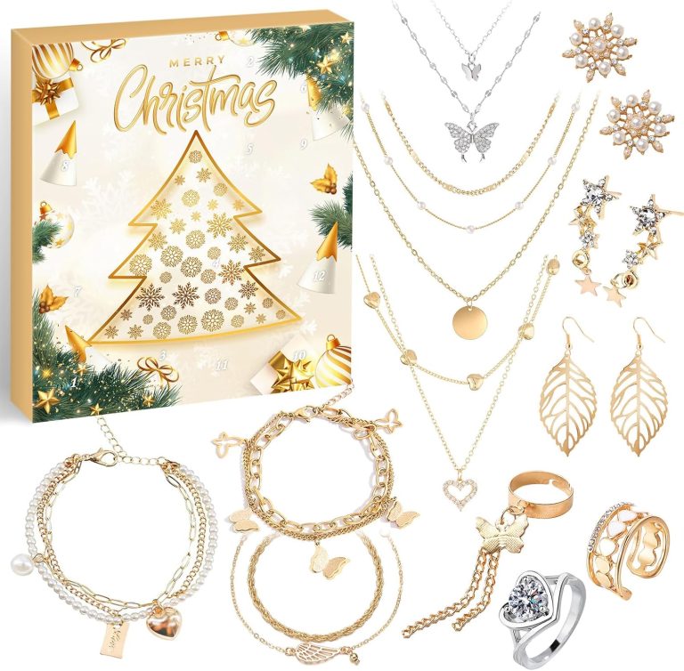 Jewelry Advent Calendar 2024 for Women, Christmas Countdown – 12 Days Holiday Surprises Gifts, Fashion Bracelet Necklace Ring Earrings Jewelry Set