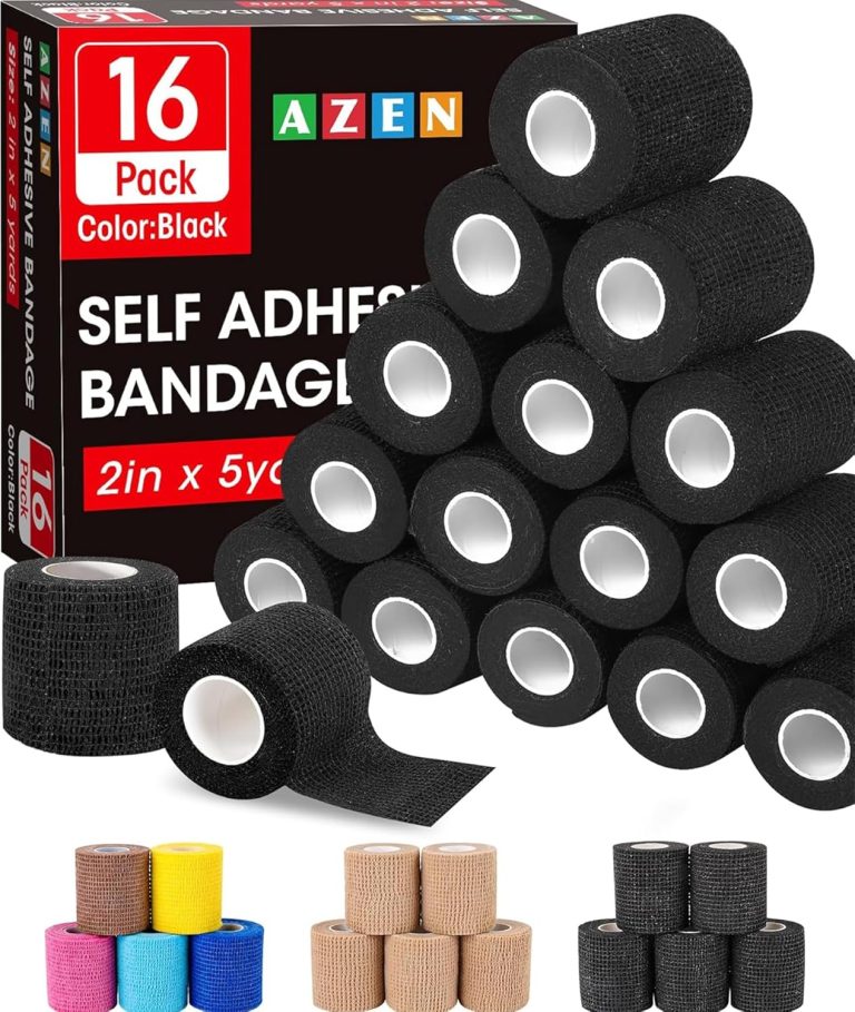 AZEN 16 Pack Self Adhesive Bandage Wrap Black, 2″ X 5 Yards Black Athletic Tape, Vet Wrap, Tattoo Grip Tape Wrap，Ankle Tape, Cohesive Bandage Wrap