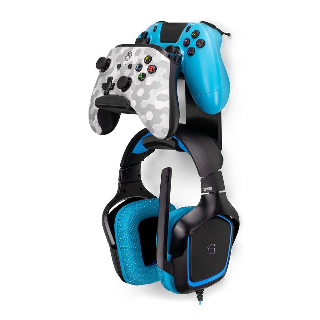 BRAINWAVZ The UberAtlas Dual Game Controller & Headphone Stand Wall Mount Holder for Xbox ONE, Series X, PS5, PS4, PS3, Switch, STEELSERIES Gamepad & More, Stay Organized No Screws BRAINWAVZ The UberAtlas Dual Game Controller & Headphone Stand Wall Mount Holder for Xbox ONE, Series X, PS5, PS4, PS3, Switch, STEELSERIES Gamepad & More, Stay Organized No Screws