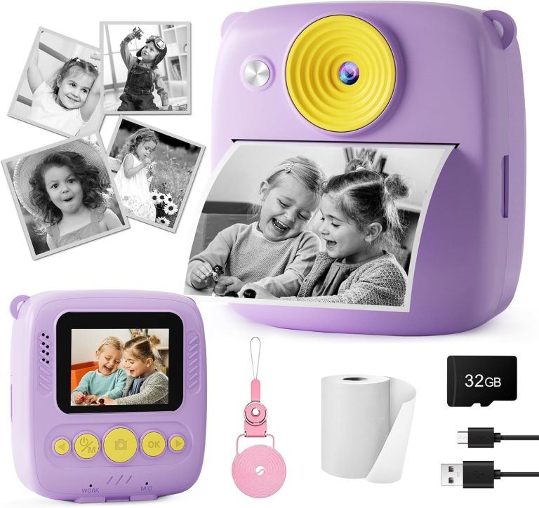 Kids Camera Instant Print – 1080P HD Instant Print Photo Digital Cameras for Kids – Christmas Birthday Gifts for Age 6 7 8 9 10 11 12 Year Old Girls, Portable Toys Camera (Purple)