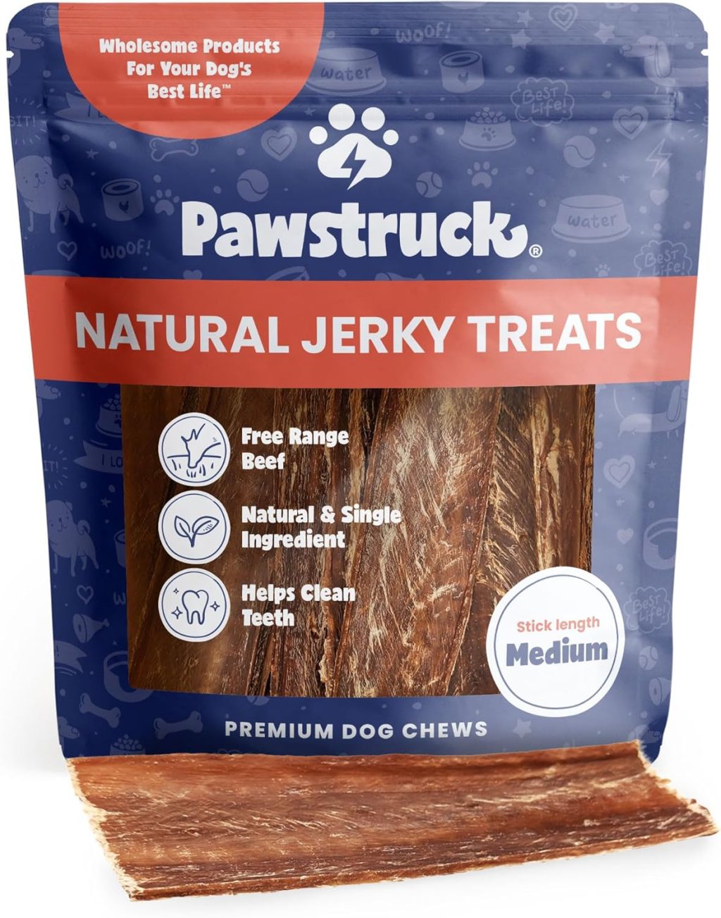 Pawstruck Premium Beef Jerky Dog Treat Chews, Medium 4″-6″ Strips – Hip Joint Health Naturally Rich in Glucosamine & Chondroitin No Added Preservatives – 15 Count (Pack of 1) – Packaging May Vary Pawstruck Premium Beef Jerky Dog Treat Chews, Medium 4″-6″ Strips – Hip Joint Health Naturally Rich in Glucosamine & Chondroitin No Added Preservatives – 15 Count (Pack of 1) – Packaging May Vary