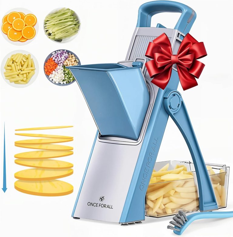 ONCE FOR ALL Upgrade Safe Mandoline Slicer Plus, Biger Size, Adjustable Vegetable Food Chopper Potato Fries Cutter, Detachable Blade, Kitchen Chopping Artifact, Gift (SkyBlue)