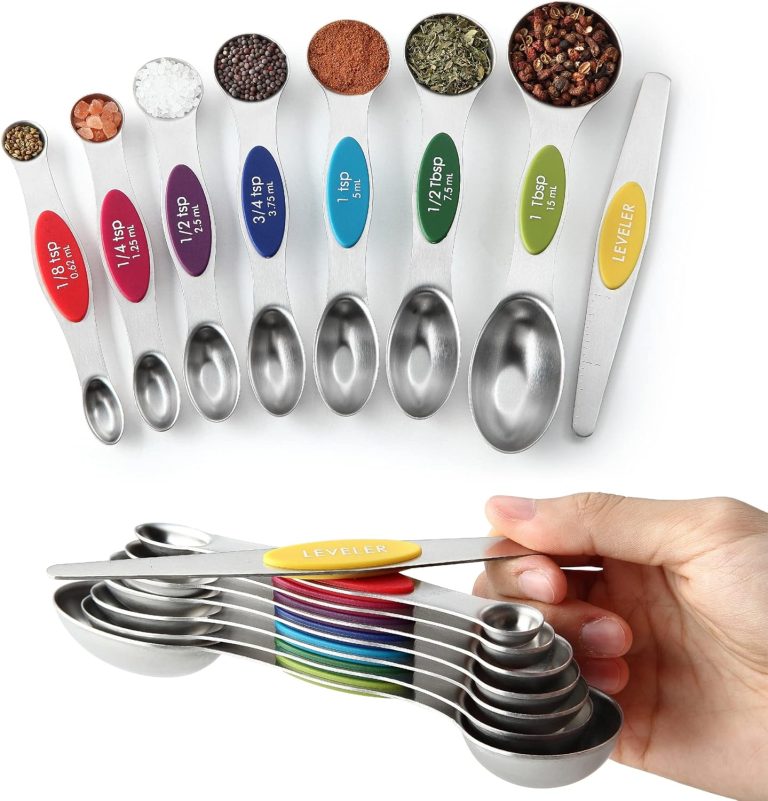 Spring Chef Multicolor Stainless Steel Magnetic Measuring Spoons Set of 8 with Leveler, Nesting Metal Teaspoon & Tablespoon Measuring Spoons, Kitchen Gadgets for Baking & Cooking – 2 Pack