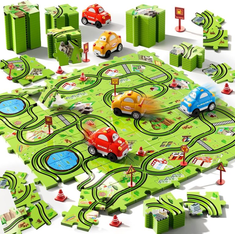 64 PCS Puzzle Race Track Car Set Toys for Kids Boys, Toddler Toys Gifts for 3 4 5 Year Old Boys, Puzzle Tracks Car Toys for Boys Ages 3-5 4-6, Ideal 3 4 5 6 Year Old Boys Birthday Gifts
