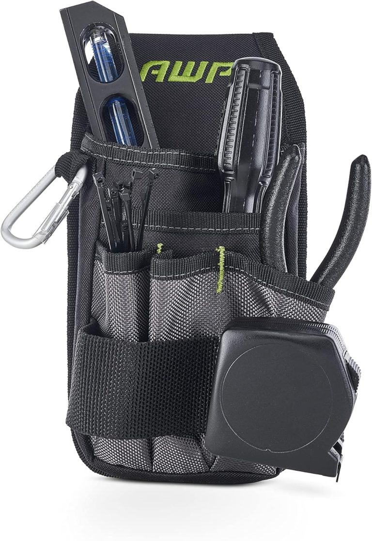 AWP Organizer Tool Pouch | 7 Pockets & Loops for Tool Organization | Heavy-Duty Metal Belt Clip Attachment