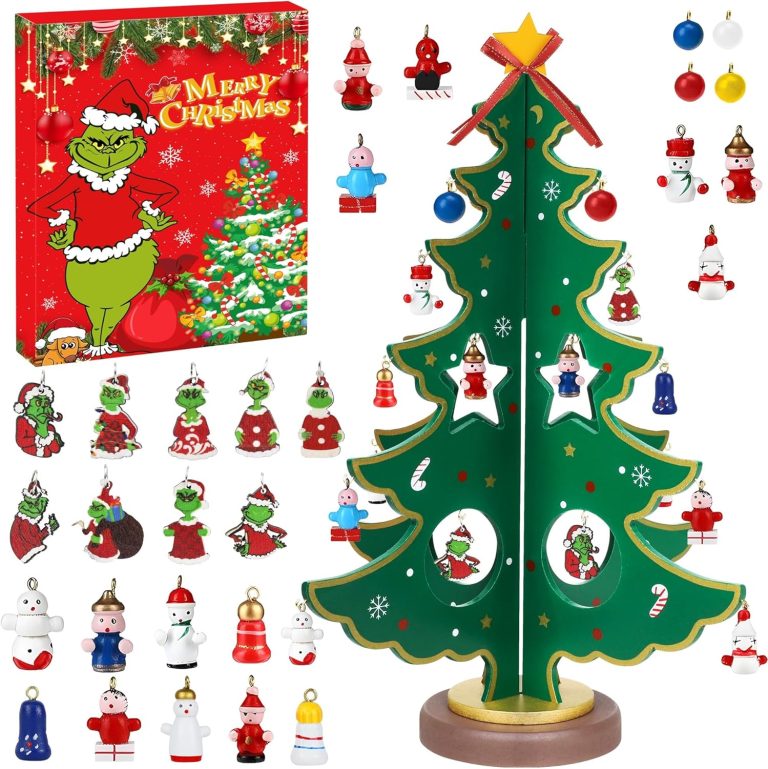 Advent Calendar 2024 Christmas Countdown Calendar, 24 Days of Tabletop Wooden Christmas Tree and Ornaments Kit,Christmas Holiday Decorations, Xmas Gift for Kids Adults