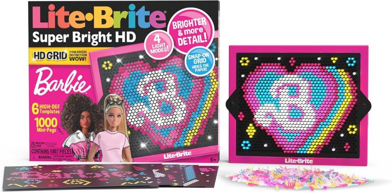 Lite Brite Super Bright HD, Barbie Edition – Creative Retro Light-Up Screen – Educational Play for Children, Enhances Creativity, Gift for Girls and Boys Ages 6+