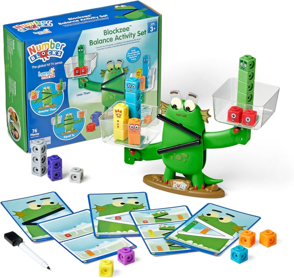 hand2mind Numberblocks Blockzee Balance Activity Set, 61 MathLink Cubes, Balance Scale, Counting Toys, Numbers for Toddlers, Educational Toys, Preschool Learning Activities, Birthday Gifts for Kids