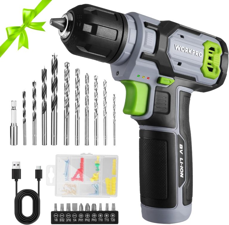 WORKPRO Cordless Power Drill Set, 8V Cordless Drill Driver Set with 53pcs Bit Set, 2.0Ah Electric Drill Kit with 3/8″ Keyless Chuck and Variable Speed Trigger, Portable Drill for Home Improvement, DIY