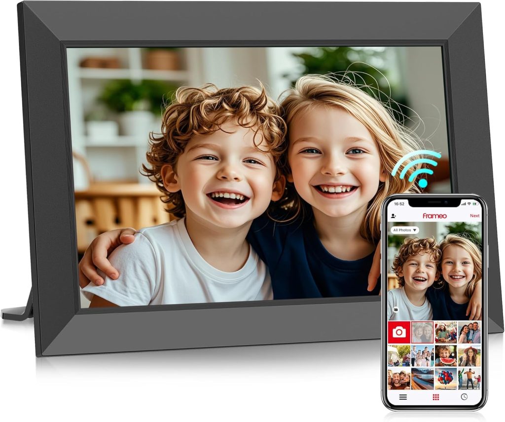 Frameo 10.1 Inch Digital Picture Frame, Smart WiFi Electronic Photo Frame with HD IPS Touch Screen Slideshow Display 32GB Memory Auto-Rotate Wall Mount, Share Photos/Videos from Phone by Frameo App