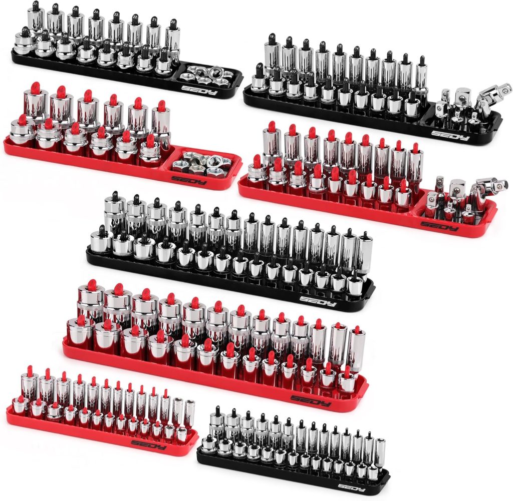 Socket Holder Tool Tray Organizer: 8-Piece Socket Storage Organizers Set for Toolbox Tools Trays Drawer 1/2 3/8 1/4 Inch Drive Socket Holder Socket Holder Tool Tray Organizer: 8-Piece Socket Storage Organizers Set for Toolbox Tools Trays Drawer 1/2 3/8 1/4 Inch Drive Socket Holder