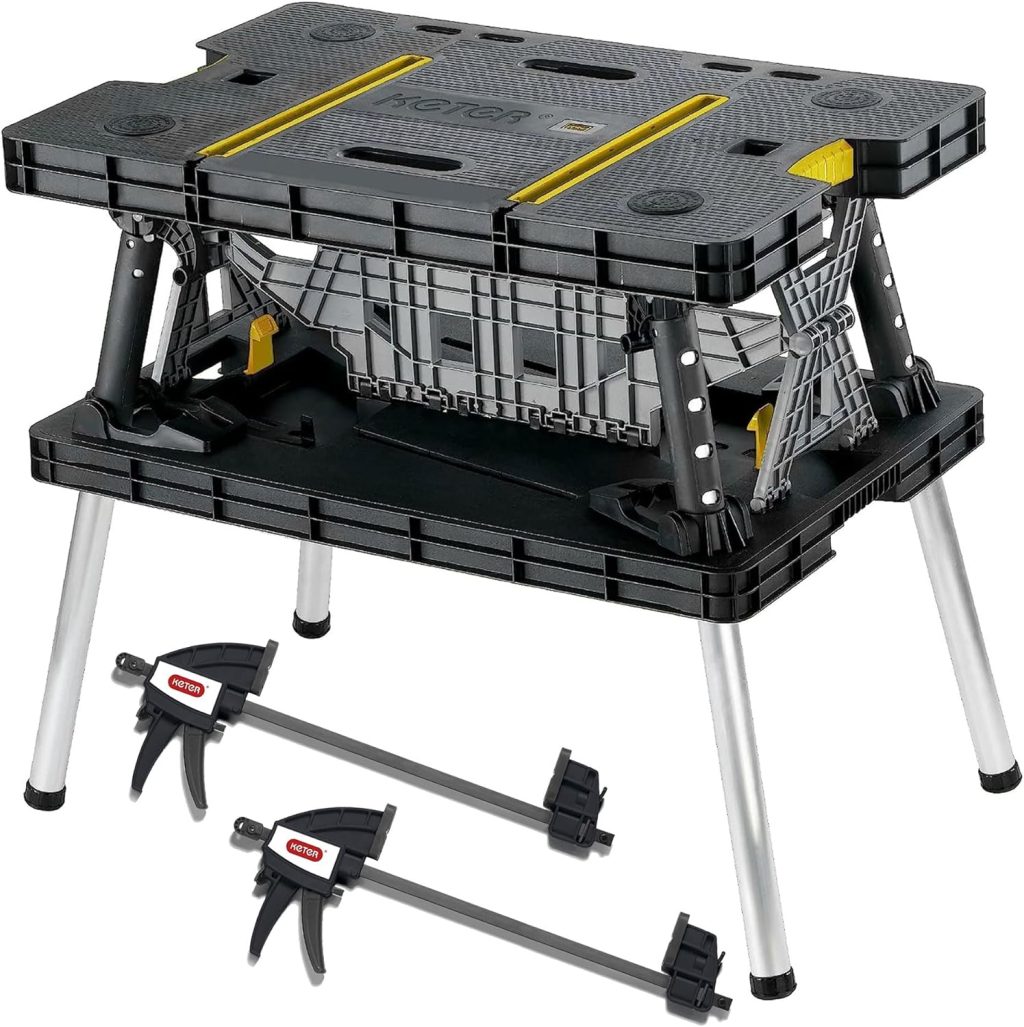 Keter Folding Work Table, Portable Workbench w/ 12″ Clamps for Garage/Wood Shop Keter Folding Work Table, Portable Workbench w/ 12″ Clamps for Garage/Wood Shop