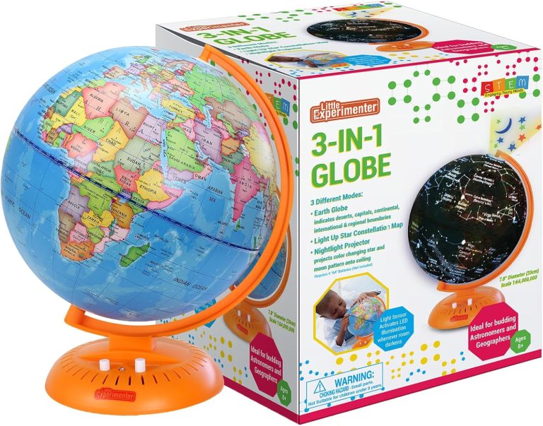 3-in-1 Light Up Globe for Kids – 8” Illuminated Star Map World Globes With Built-in Night Lamp Projector, And Stand – Learning & Educational Stem Toys, Gifts for Kids Ages 8 9 10 11 12 13+ Years Old