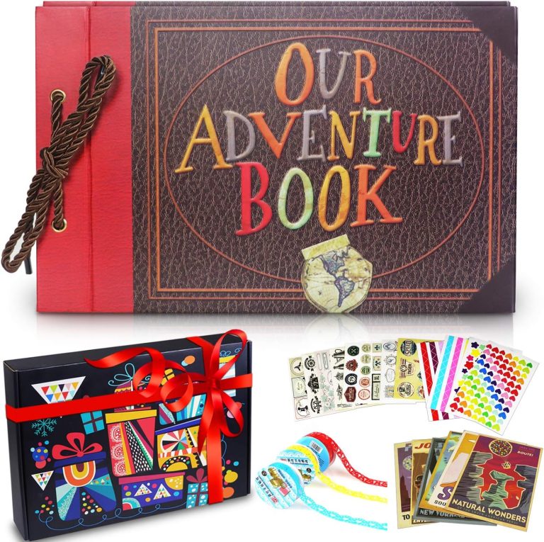 Scrapbook Albums, LUNIQI Embossed Letter Cover Our Adventure Book, Hand Made DIY Collecting Photoes for Family, Party time, Marry, Travel, Hold 3X5, 4X6, 5X7, 6X8 Photoes with Pen, Stickers, Gift Box