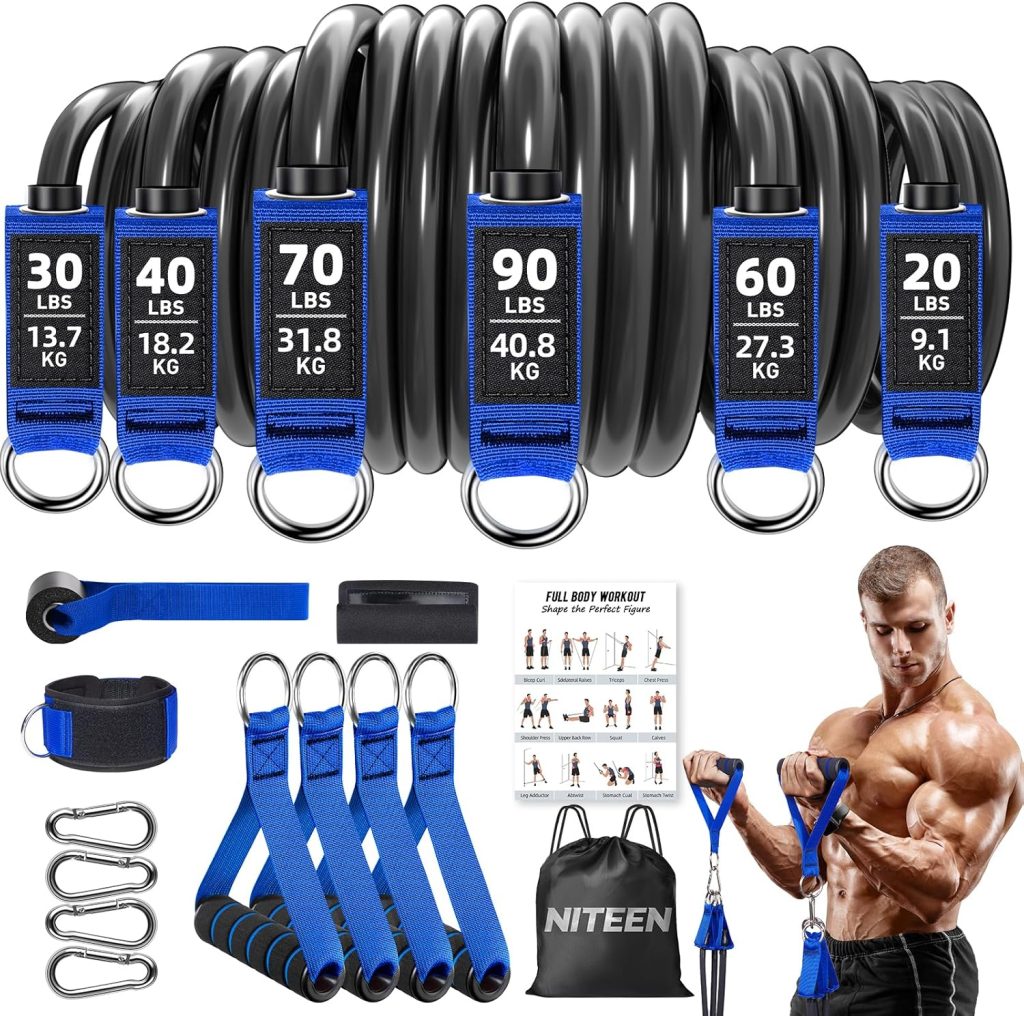 Heavy Resistance Bands for Working Out, NITEEN Resistance Bands with Handles Weight Exercise Bands for Men Women, Workout Bands with Door Anchor and Ankle Straps Strength Training Equipment Heavy Resistance Bands for Working Out, NITEEN Resistance Bands with Handles Weight Exercise Bands for Men Women, Workout Bands with Door Anchor and Ankle Straps Strength Training Equipment