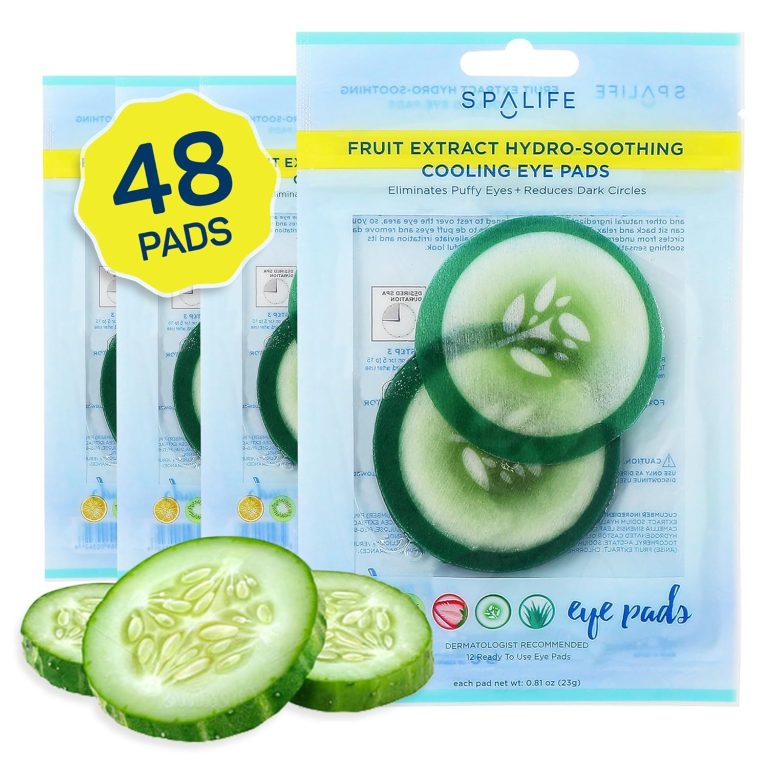 SpaLife Cooling Eye Pads – Korean Soothing Eye Pads for Dark Circles, Puffy Eyes, and Wrinkles – 48 Pads with Fruit + Vegetable Extracts – Revitalizing Hydrating Eye Pads for Eye Treatment (Cucumber)