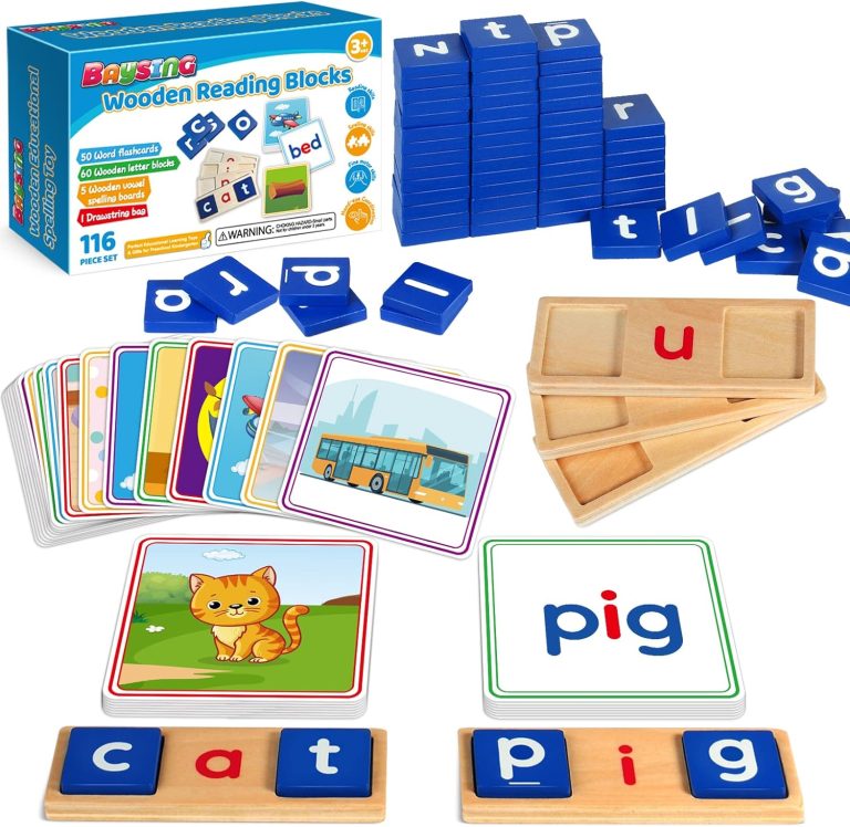 Learning Toys for 3 4 5 Years Old Kids – 116Pcs Short Vowel Letters Sorting Spelling Reading Toy Set with Double-Sided Flash Cards, Preschool Kindergarten Learning Activities Toy for Boys Girls