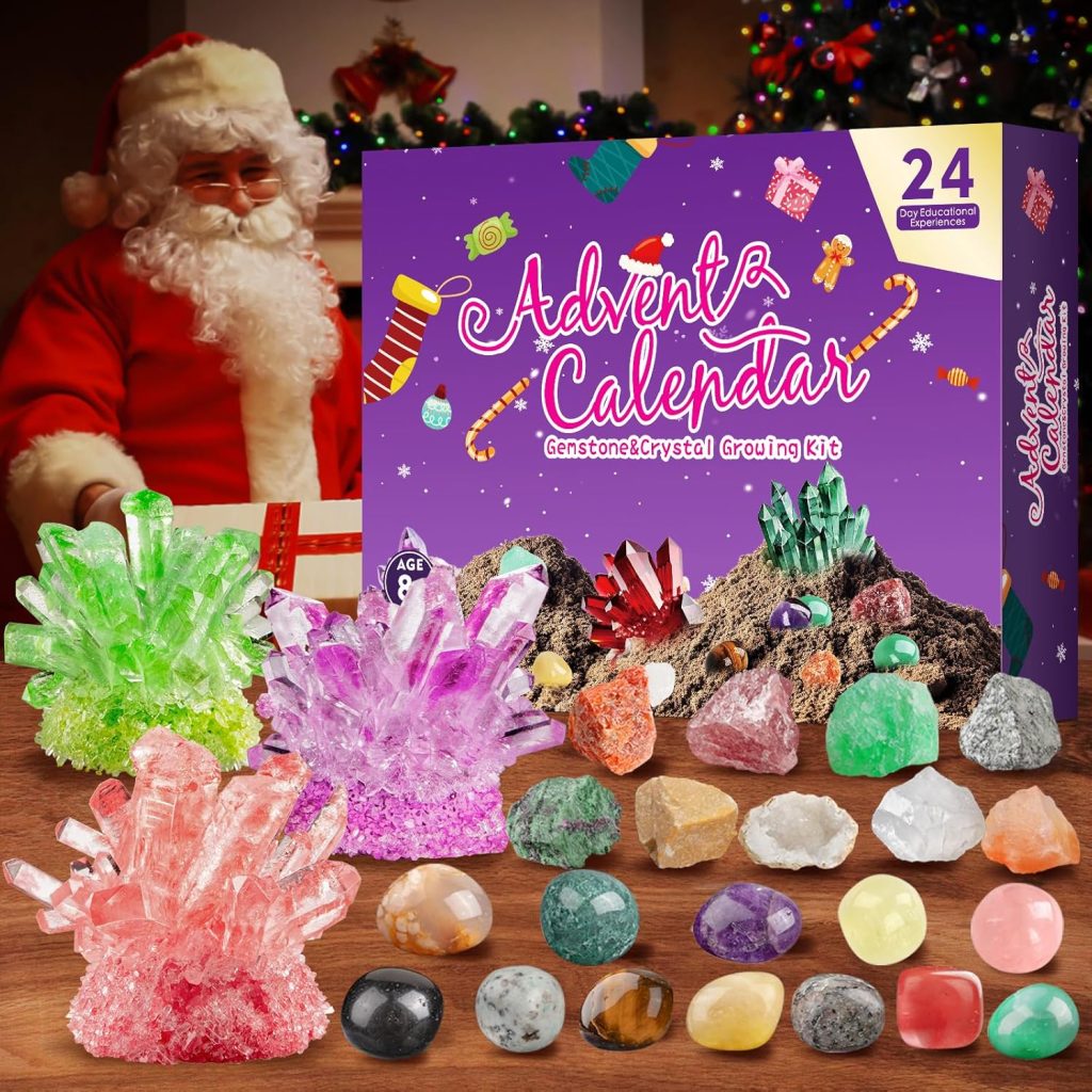 Crystals Advent Calendar 2024 – Crystal Growing Kit, 24 Days Crystal Gemstones Minerals Rocks & Fossils Advent Calendars,Christmas Countdown Calendar Science Dig Kit for Xmas Girls Boys Kids Men Women