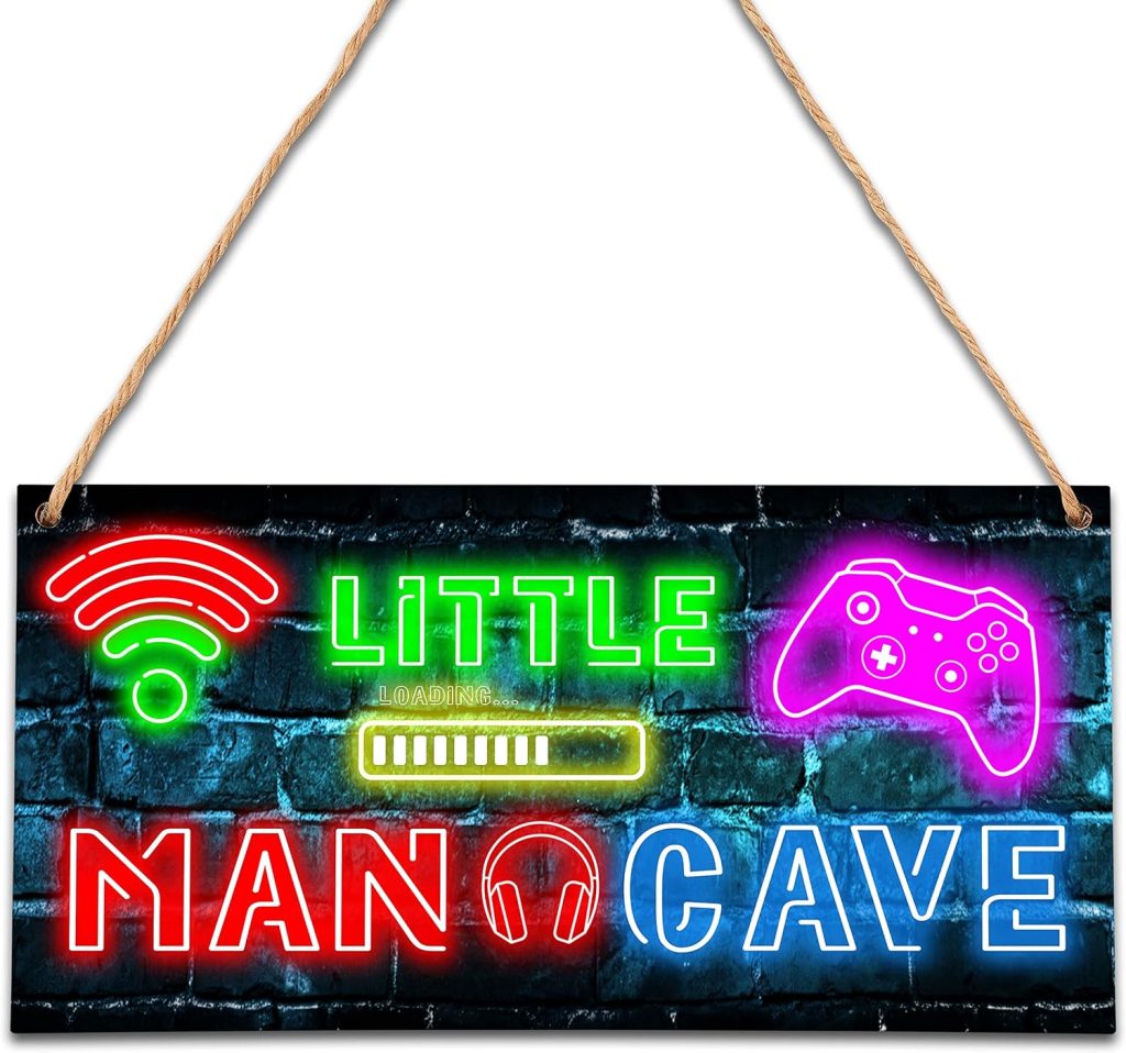 Little Man Cave, Neon Gaming Wooden Door Sign for Gamer Room Decor, Boys Decorations for Bedroom Nursery Playroom Wall Art (5″x10″) -A06 Little Man Cave, Neon Gaming Wooden Door Sign for Gamer Room Decor, Boys Decorations for Bedroom Nursery Playroom Wall Art (5″x10″) -A06