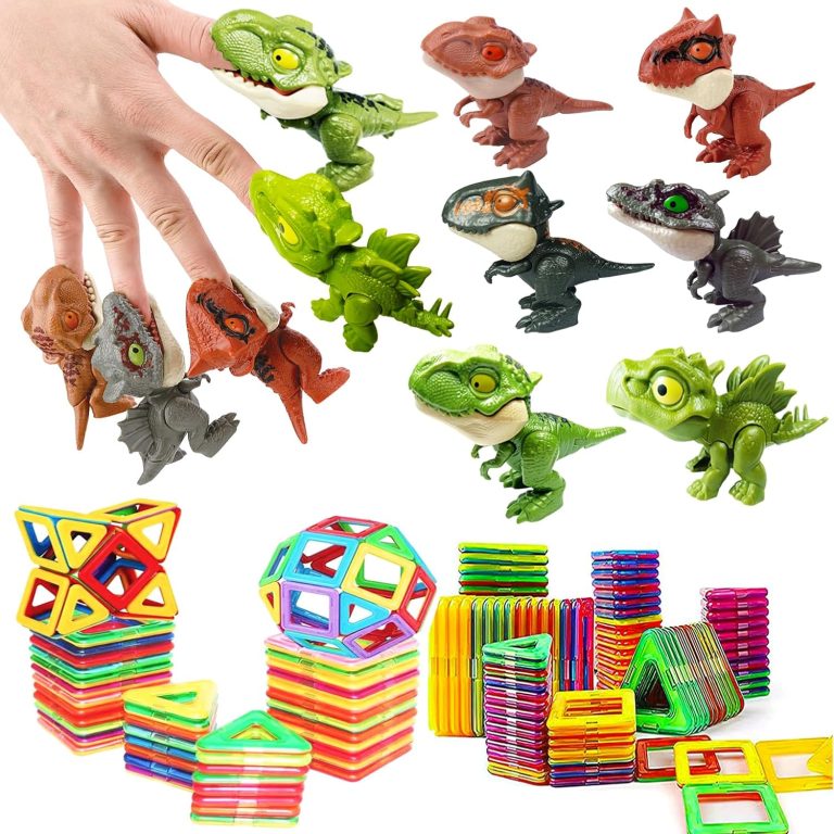 Biting Finger Dinosaur Toys Magnetic Tiles – Magnet Building Blocks Toddler Toys Dinosaur World Creative Games Kids Toys Magnetic Toys Set Castle Toys Tiles Educational STEM Toys（Q4）