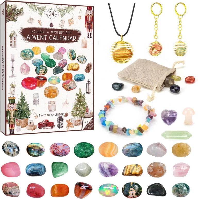 Crystal Advent Calendar 2024, 24 Gemstones, Rocks & Crystals – Christmas Advent Calendar Gemstone Collection with Gemstone Dig Kit for Christmas Countdown, Christmas Gift