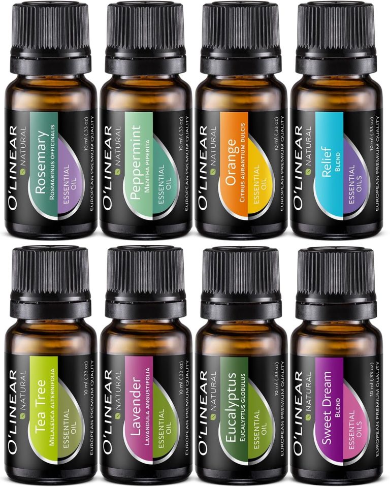 Top 8 Essential Oils Set for Diffuser for Home Aromatherapy Kit with Lavender, Peppermint, Eucalyptus, Tea Tree, Rosemary, Orange, Relief and Sweet Dreams Blends for Humidifiers Natural Pack