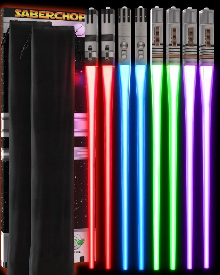 LIGHTSABER CHOPSTICKS LIGHT UP STAR WARS CHOPSTICK LED Glowing Light Saber Chop Sticks REUSABLE Sushi Sabers Cool Fun Geeky STARWARS Chop Stick Set Darth Red Green Blue Purple | 4 Pairs CASE GIFT BOX