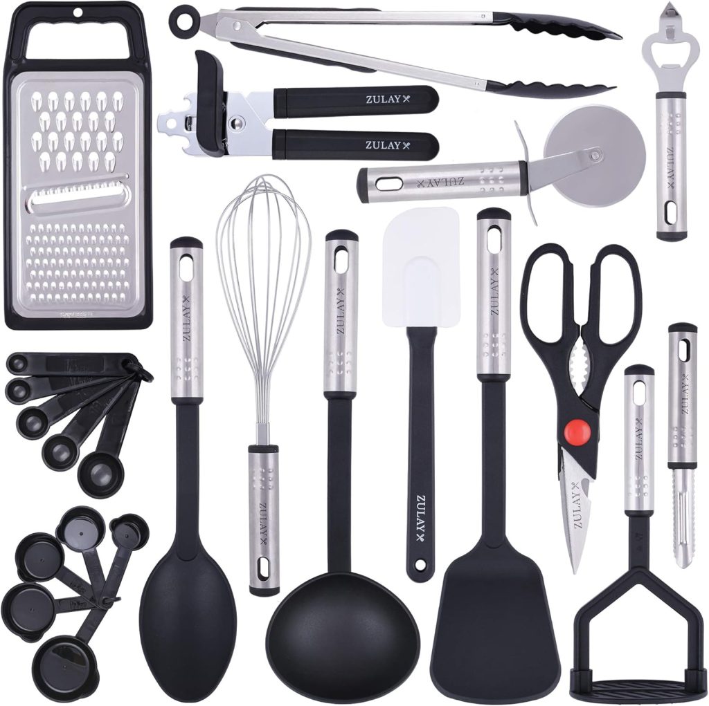 Zulay 23 Piece Nylon Kitchen Utensils Nylon & Stainless Steel Cooking Utensils Set – Best Kitchen Tools Of Flexible Non-Stick Kitchen Utensils For Cooking Zulay 23 Piece Nylon Kitchen Utensils Nylon & Stainless Steel Cooking Utensils Set – Best Kitchen Tools Of Flexible Non-Stick Kitchen Utensils For Cooking