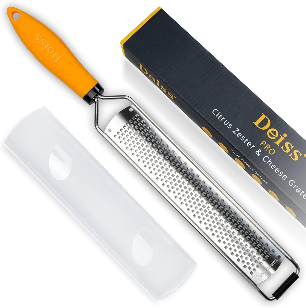 Deiss PRO Lemon Zester & Heavy Duty Cheese Grater & Vegetable Grater — Parmesan Cheese Lemon, Garlic, Nutmeg, Chocolate, Fruits, Vegetables, Ginger Grater – Cheese Shredder & Stainless Steel Grater Deiss PRO Lemon Zester & Heavy Duty Cheese Grater & Vegetable Grater — Parmesan Cheese Lemon, Garlic, Nutmeg, Chocolate, Fruits, Vegetables, Ginger Grater – Cheese Shredder & Stainless Steel Grater