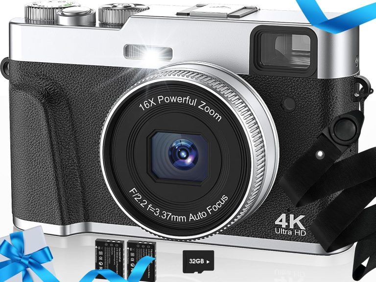 Upgraded 4K Digital Camera with SD Card Autofocus,48MP Point and Shoot Camera with Flash Viewfinder & Dial,Vlogging Camera Anti-Shake,16X Zoom Portable Travel Camera,2 Batteries
