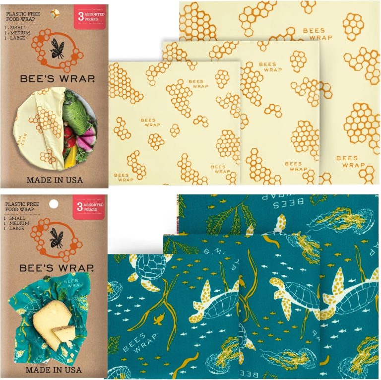 Bee’s Wrap Reusable Beeswax Food Wraps Made in the USA, Eco Friendly Beeswax Food Wrap, Sustainable Food Storage Containers, Organic Cotton Food Wraps, Assorted 3 Pack (S, M, L)- 2 Sets