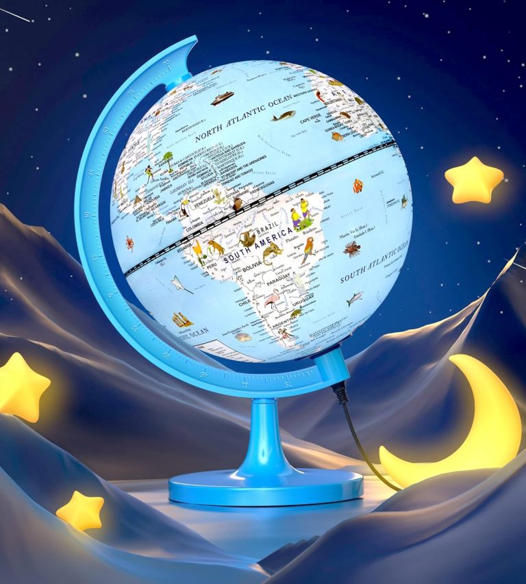 8” Illuminated Globe for Children with 100+ Fun Illustrations – Desk Earth Globe Built-in LED Night Light, World Globe for Kids Learning, Animal Globe Educational Toys Gifts for Kids/Students
