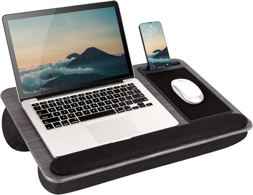 LAPGEAR Home Office Pro Lap Desk with Wrist Rest, Mouse Pad, and Phone Holder – Gray Woodgrain – Fits up to 15.6 Inch Laptops – Style No. 91595 LAPGEAR Home Office Pro Lap Desk with Wrist Rest, Mouse Pad, and Phone Holder – Gray Woodgrain – Fits up to 15.6 Inch Laptops – Style No. 91595
