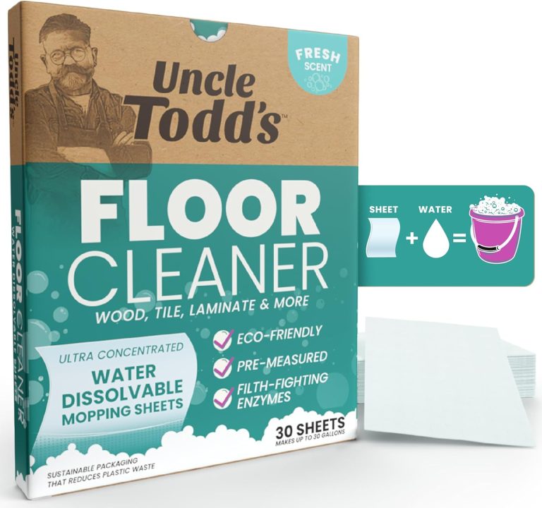 Uncle Todd’s Ultra Concentrated Floor Cleaner: 30 Natural, 100% Dissolvable Sheets for Mopping – Hardwood & Wood Floor Cleaner with Filth-Fighting Enzymes, Plastic-Free Packaging