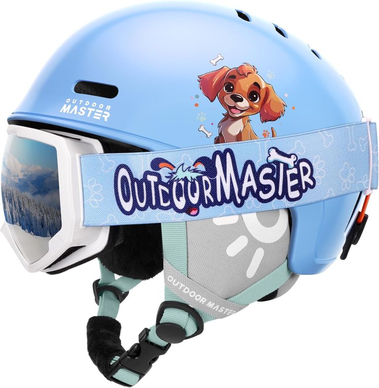 OutdoorMaster Kids Ski Helmet and Goggles Set, Snowboard Helmet, Durable PC Shell & EPS Foam, Snow Helmet 12 Cooling Vents, Dial Fit Skiing Helmet, Safety-Certified Snow Sport Helmets for Boys & Girls