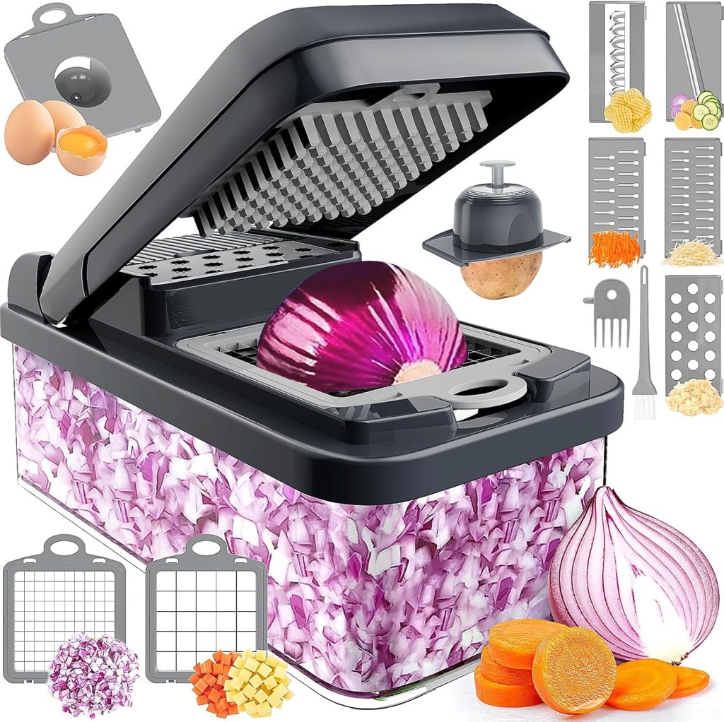 12-in-1 Vegetable Chopper, Kitchen Gadgets, Veggie Chopper, Food Chopper, Onion Chopper, Cucumber Slicer, Versatile Mandoline with 7 Blades, Includes Egg Separator & Finger Guard, Gray 12-in-1 Vegetable Chopper, Kitchen Gadgets, Veggie Chopper, Food Chopper, Onion Chopper, Cucumber Slicer, Versatile Mandoline with 7 Blades, Includes Egg Separator & Finger Guard, Gray