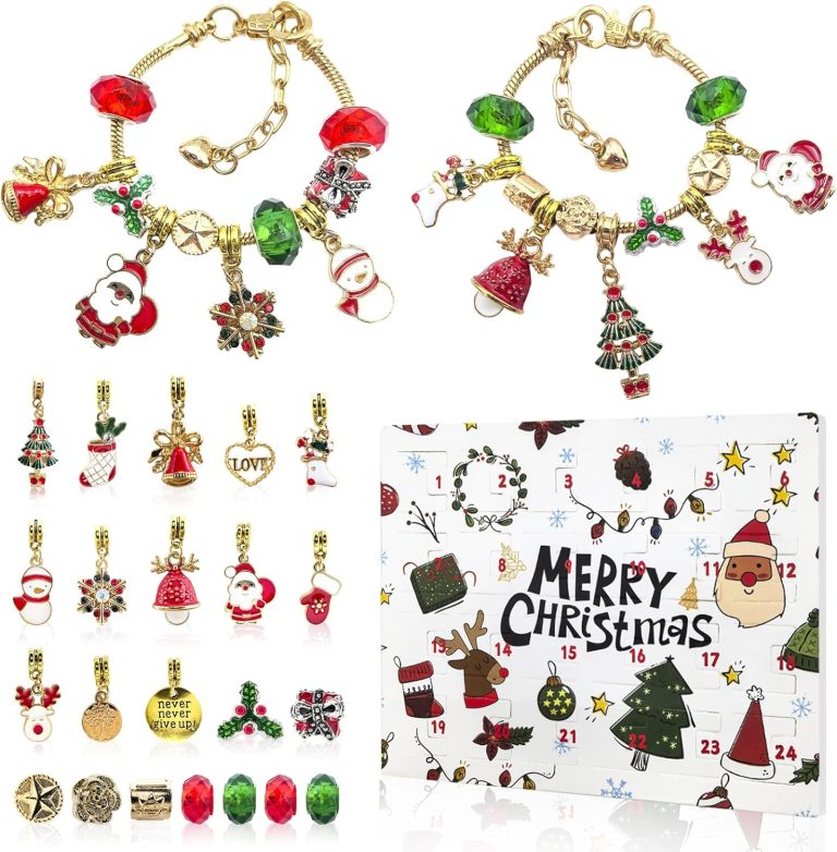 Christmas Advent Calendar Bracelets 2024 for Girls, 24 Days Jewelry Christmas Countdown Calendar, Christmas Surprise DIY Making Kit Gift with 22 Beads and 2 Bracelets for Girls Kids Teens Adult Women