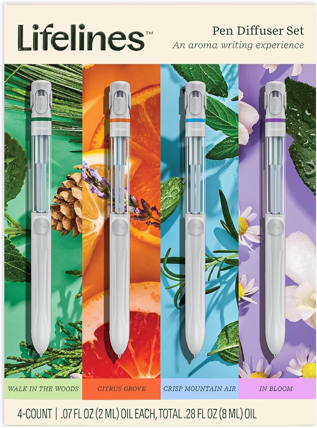 Lifelines Pen Diffuser Set, 4-Pack – 1mm Black Ballpoint Pens with Scented Essential Oil Blends – Aromatherapy Diffuser & Sensory Immersion Diffuse Aroma As You Write Lifelines Pen Diffuser Set, 4-Pack – 1mm Black Ballpoint Pens with Scented Essential Oil Blends – Aromatherapy Diffuser & Sensory Immersion Diffuse Aroma As You Write