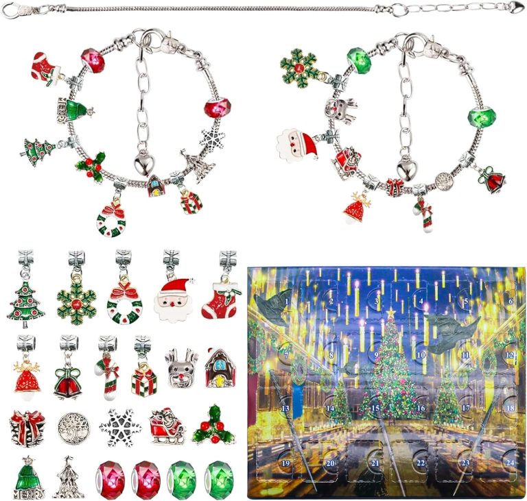 FEMBW 24Pcs Advent Calendar 2024,Advent Calendar22 Charm Beads 2 Bracelets,Advent Calendar Kids DIY Jewellery Making Kit Gift for Kids Teens Wome