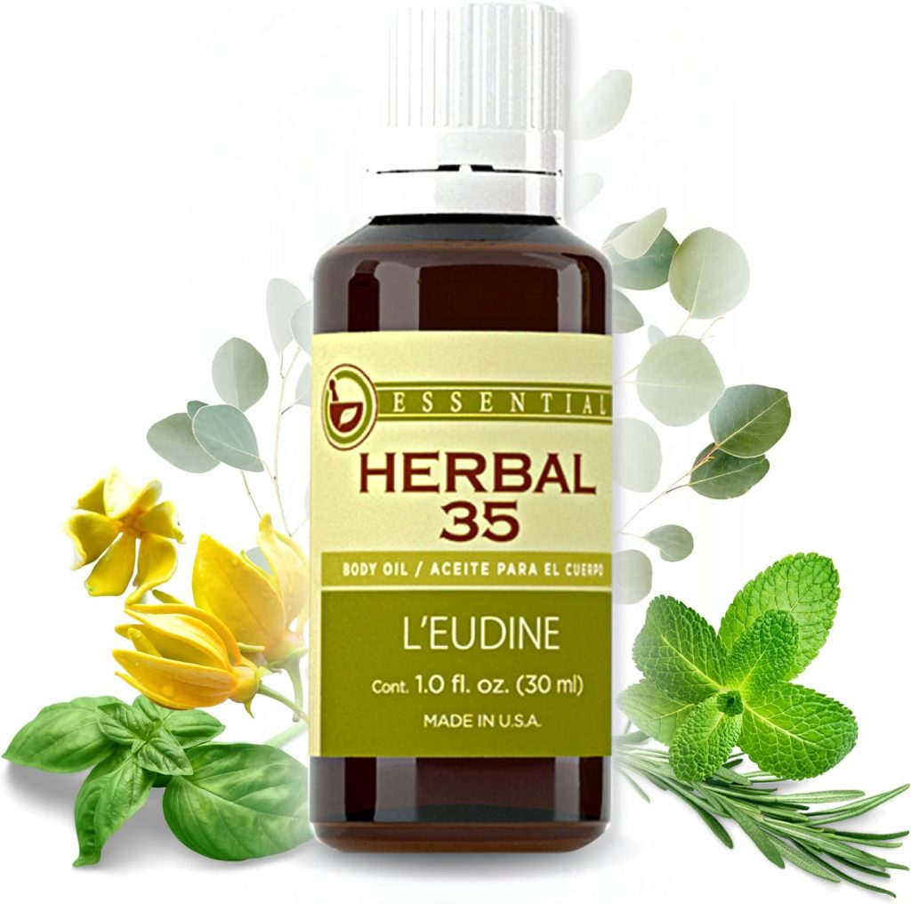 L’eudine Herbal 35 Essential Oil, Soothing and Calming Eucalyptus Essential Oil, Powerful Blend of up 35 Essential Oils for Aromatherapy & Wellness Support – 1fl oz L’eudine Herbal 35 Essential Oil, Soothing and Calming Eucalyptus Essential Oil, Powerful Blend of up 35 Essential Oils for Aromatherapy & Wellness Support – 1fl oz