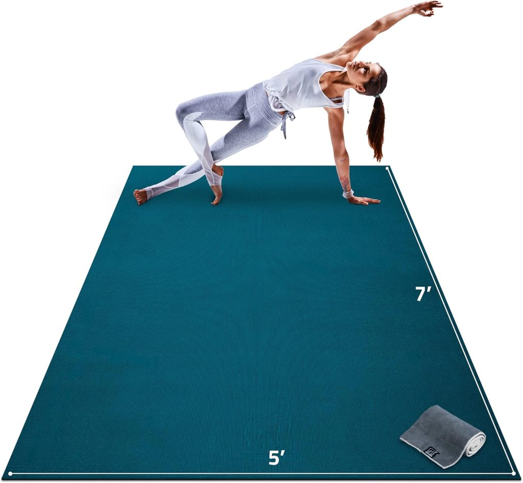 Gorilla Mats Premium Large Yoga Mat – 7′ x 5′ x 8mm Extra Thick & Ultra Comfortable, Non-Slip Barefoot Exercise Mat – Works Great on Any Floor for Stretching, Cardio or Home Workouts Gorilla Mats Premium Large Yoga Mat – 7′ x 5′ x 8mm Extra Thick & Ultra Comfortable, Non-Slip Barefoot Exercise Mat – Works Great on Any Floor for Stretching, Cardio or Home Workouts