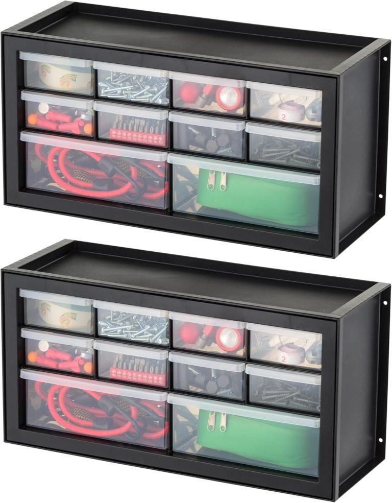 IRIS USA Screw Organizer, Hardware Storage Organizer, 10 Drawer Parts Cabinet, 2 Pack, Plastic Drawer Storage for Hardware Crafts, Small Parts, Nuts and Bolts, Tool Storage, Scrapbook Art Hobby, Black