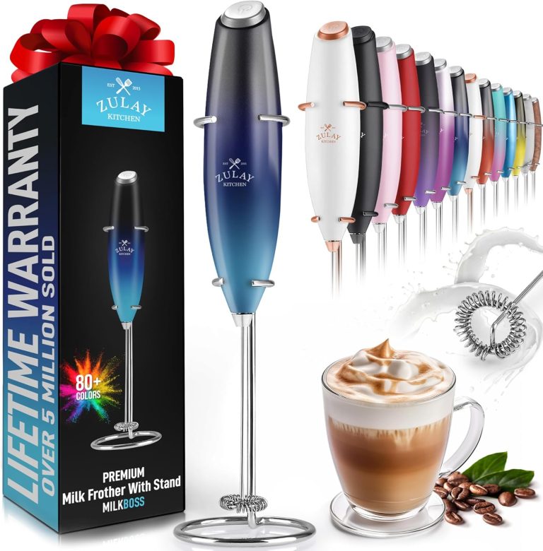 Zulay Kitchen Powerful Milk Frother Wand – Ultra Fast Handheld Drink Mixer – Electric Whisk Foam Maker for Coffee, Lattes, Cappuccino, Frappe, Matcha & Coffee Creamer – Milk Boss Deep Sea