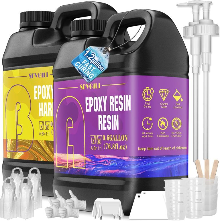 Epoxy Resin Kit 1.2 Gallon, Newly Formulated Crystal Clear Epoxy Resin, Bubble Free, Anti Yellowing Art Resin for Casting, DIY, Resin Art, Resin Epoxy Molds, Jewelry, Easy to Use 1:1 Mix