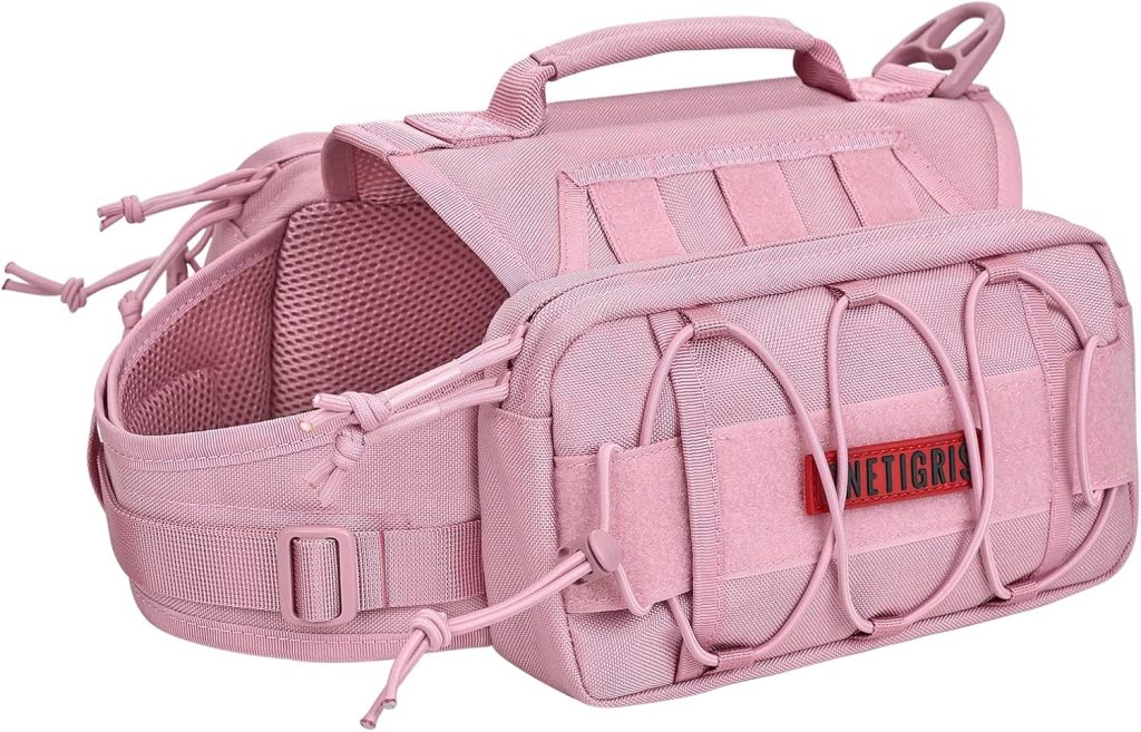 OneTigris Dog Backpack for Medium & Large Dogs, Nylon Backpack for Dogs Tactical Pet Backpack with Side Pockets for Hiking Walking Training Running (Pink, Medium) OneTigris Dog Backpack for Medium & Large Dogs, Nylon Backpack for Dogs Tactical Pet Backpack with Side Pockets for Hiking Walking Training Running (Pink, Medium)