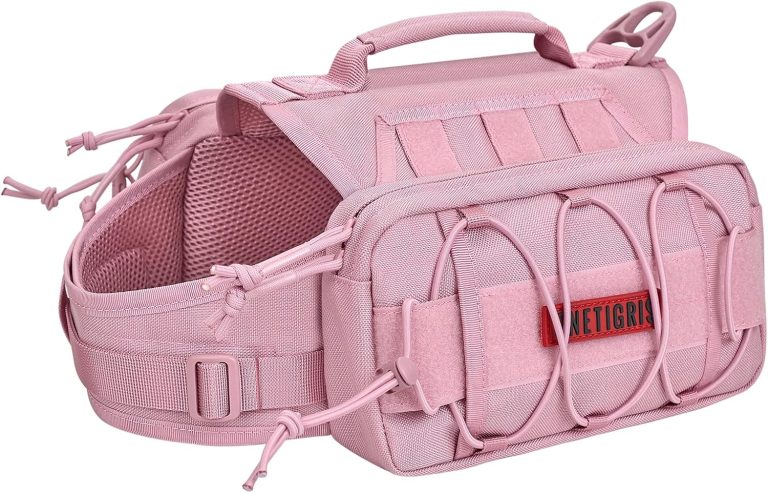 OneTigris Dog Backpack for Medium & Large Dogs, Nylon Backpack for Dogs Tactical Pet Backpack with Side Pockets for Hiking Walking Training Running (Pink, Medium)
