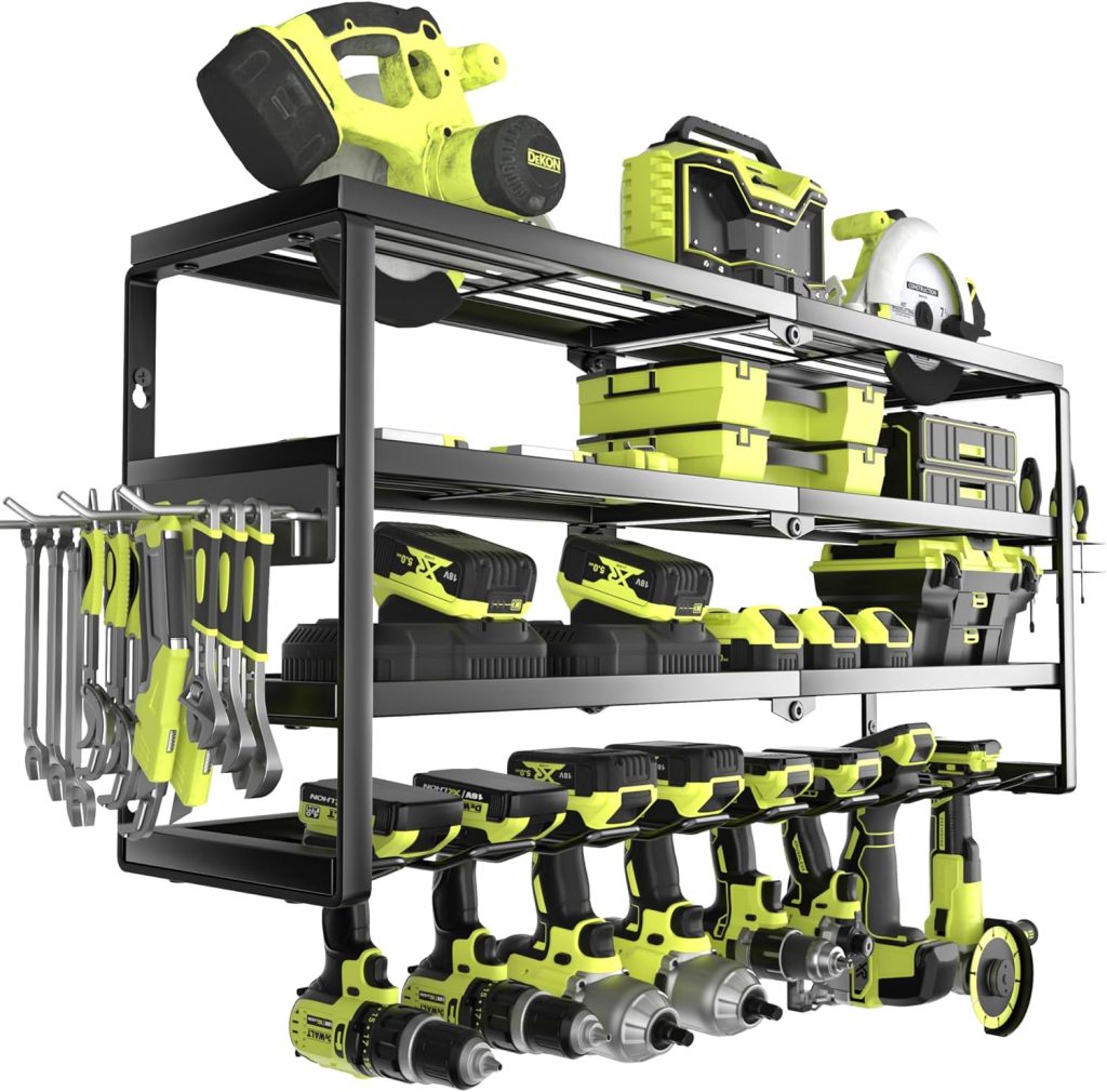 4 Layer Power Tool Organizer Wall Mount, Battery Tools Holder with Charging Station Shelf, Cordless Drill Hanger Storage Rack for Garage Organization, Workshop, Pegboard – 32 Inch 8 Slots 4 Layer Power Tool Organizer Wall Mount, Battery Tools Holder with Charging Station Shelf, Cordless Drill Hanger Storage Rack for Garage Organization, Workshop, Pegboard – 32 Inch 8 Slots