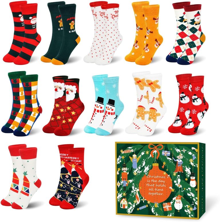 Advent Calendar 2024 Women, 12 Days Cotton Christmas Socks Set for Teen Girls, Holiday Countdown Calendar Gift Box, Christmas Party Favor Gifts