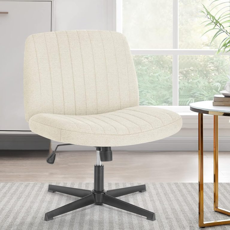 Sweetcrispy Criss Cross Chair Legged, Armless Office Desk Chair No Wheels, Swivel Vanity Chair, Height Adjustable Wide Seat Computer Task Chair, Fabric Vanity Modern Home Chair